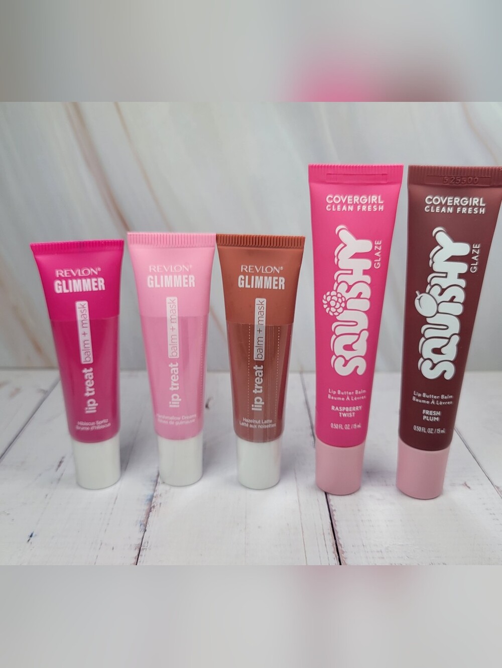Revlon Glimmer Lip Treat Balm +Mask & CoverGirl Fresh Squishy Lip Glaze Bundle